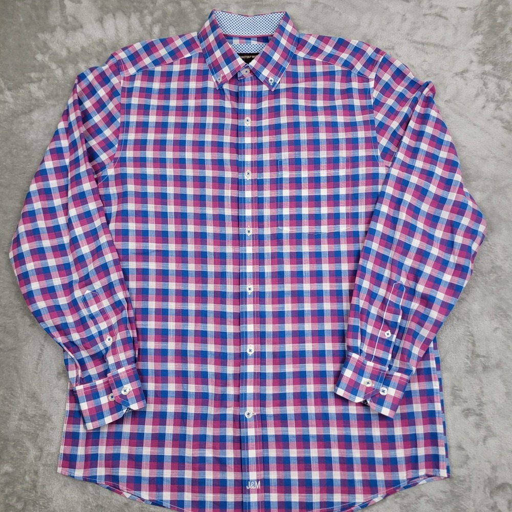 Johnston &‎ Murphy Men's M Shirt Colorful Plaid Flip Cuff Long Sleeve Cotton